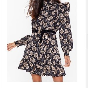 Flower pattern dress. Blue, black and pastel. Size 10.